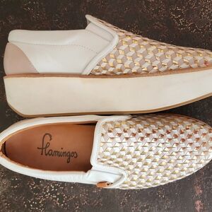 White and Gold Patterned Loafers